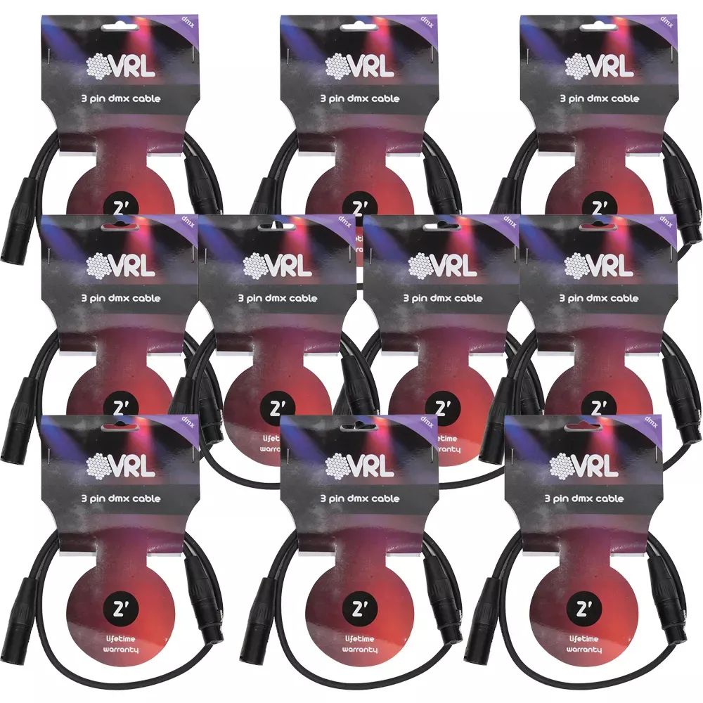 (10-Pack) OSP VRL VRLDMX3P2 3-Pin DMX Cables, 2 ft