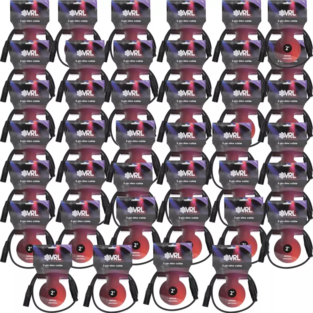 (40-Pack) OSP Elite Core VRL VRLDMX3P2 3-Pin DMX Cables, 2 ft