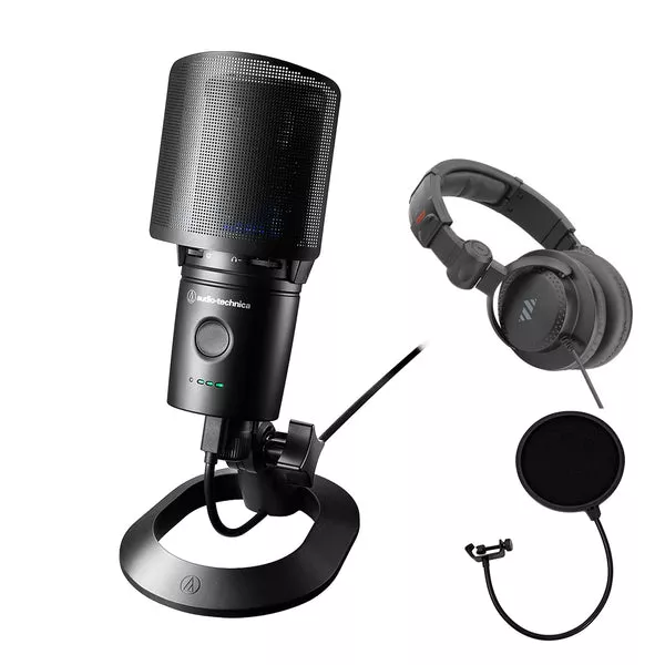 Audio-Technica AT2020USB-XP Cardioid Condenser USB Microphone Bundle with Polsen HPC-A30-MK2 Monitor Headphones & Pop Filter