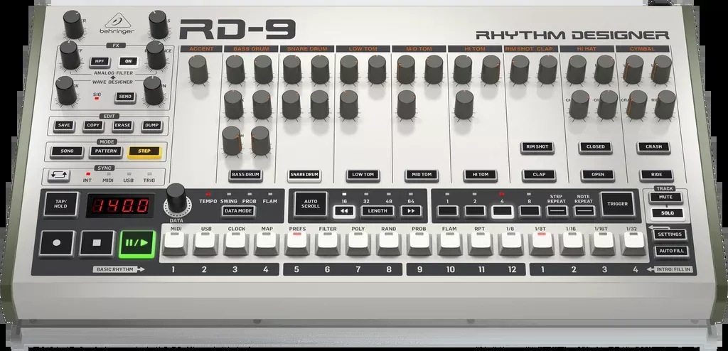 Behringer RD-9 Classic Analog/Digital Drum Machine with 11 Drum Sounds