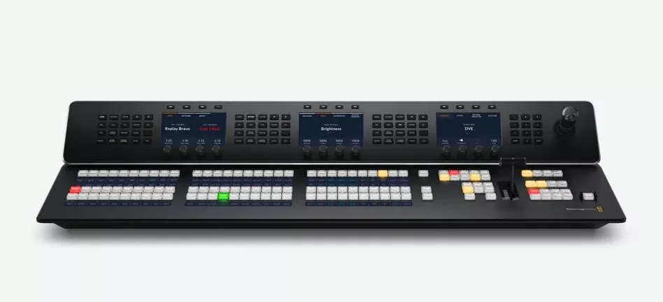 Blackmagic ATEM 1 M/E Advanced Panel 30, Very large 1 M/E hardware panel with 30 input buttons and 3 system control LCDs, plus buttons for control of 4 upstream keyers, 4 downstream keyers and 4 M/E rows