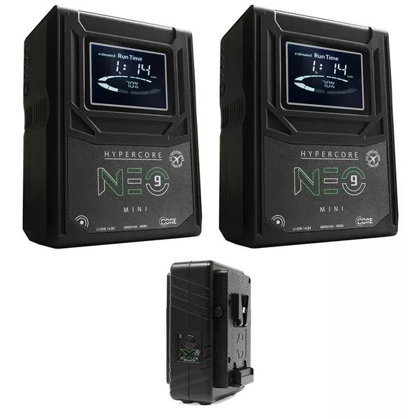 Core SWX Hypercore NEO 9 Mini 98Wh Lithium-Ion Battery, V-Mount (2-Pack) Bundle with Core SWX GPM-X2S Travel Battery Charger (V-Mount)