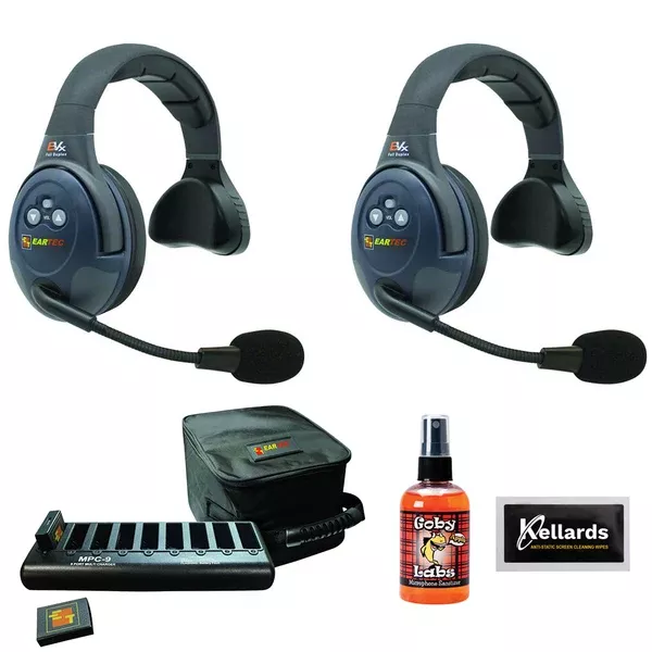 Eartec EVADE EVX2S Light-Industrial Full-Duplex Wireless Intercom System with 2 Single-Ear Headsets (2.4 GHz)