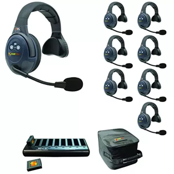 Eartec EVADE EVX8S Light-Industrial Full-Duplex Wireless Intercom System with 8 Single-Ear Headsets (2.4 GHz)