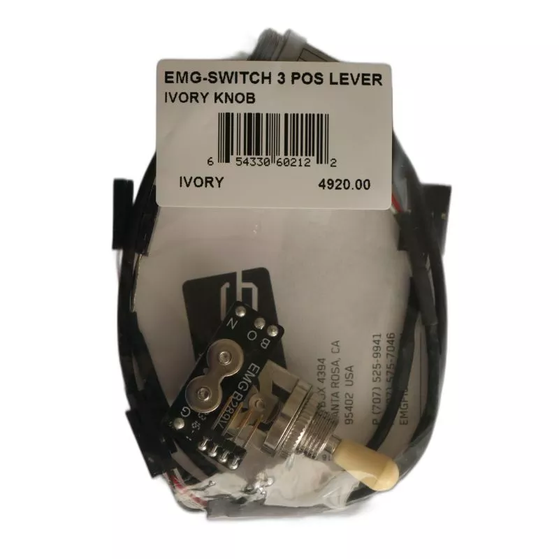 EMG Solderless Toggle Switch with Cables 3 Position Lever Ivory Knob B