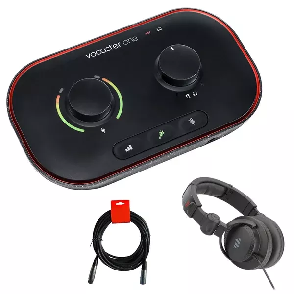Focusrite Vocaster One Podcasting Interface Bundle with Polsen HPC-A30-MK2 Studio Monitor Headphones and XLR-XLR Cable