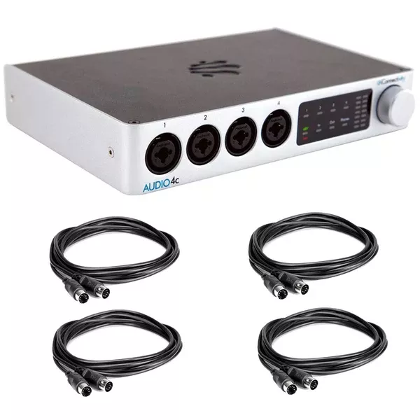 iConnectivity AUDIO4c Desktop 4x6 USB Type-C Audio/MIDI Interface Bundle with 4x Black 10 feet MIDI Cable