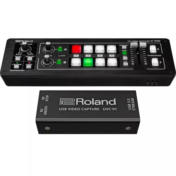 Roland V-1HD STR Mixer/Switcher Live Streaming Bundle with USB Video Encoder UVC-01